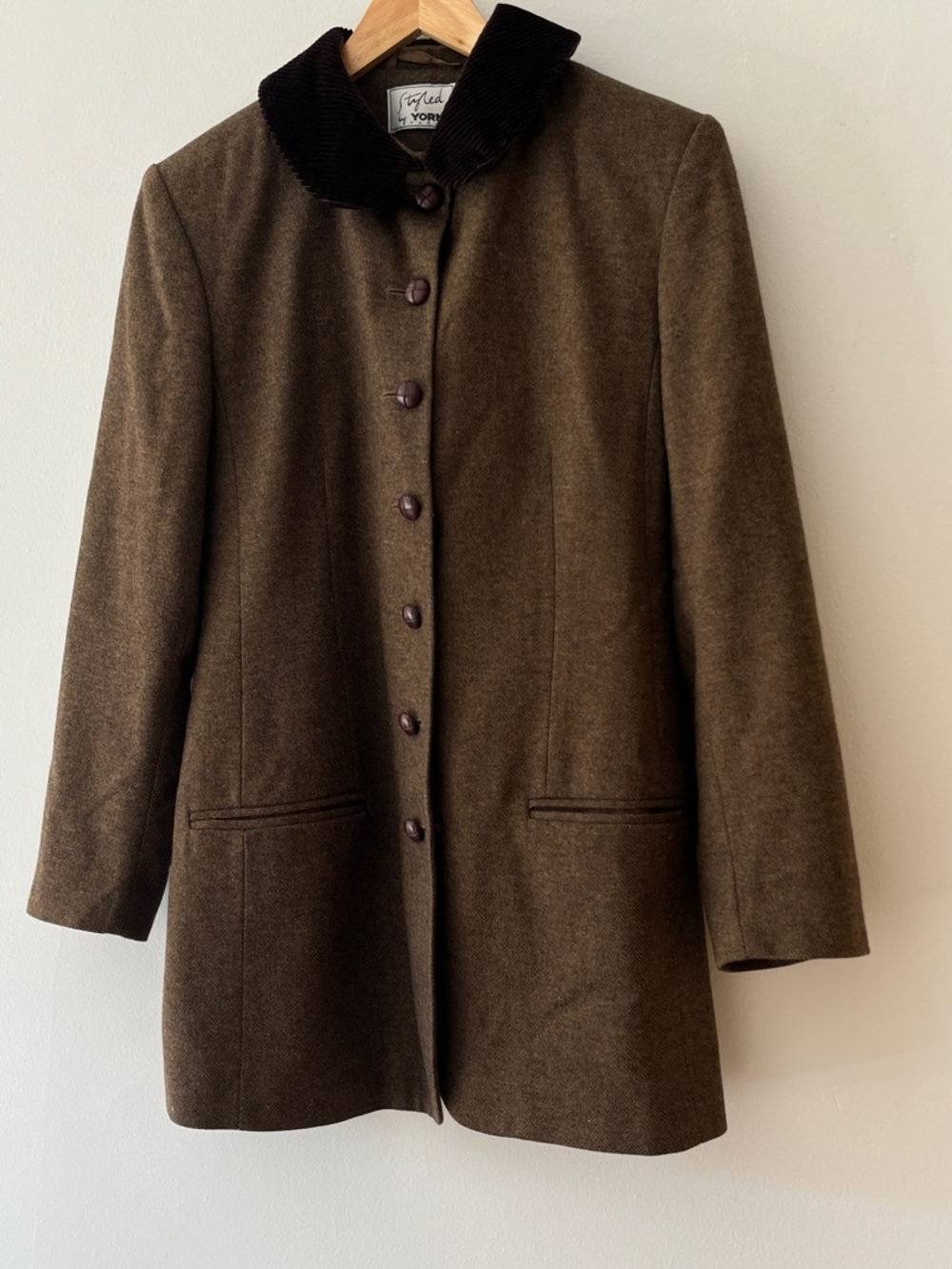 Vintage Brown Wool Coat with Corduroy Collar
